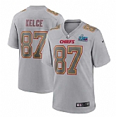 Men's Kansas City Chiefs #87 Travis Kelce Gray Super Bowl LVII Patch Atmosphere Fashion Stitched Game Jersey,baseball caps,new era cap wholesale,wholesale hats